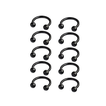 10PCS 16G CBR Horseshoe Circular Rings Black Titanium Anodized 316L Surgical Steel for Lip, Septum Piercing Jewelry & Cartilage 3mm Balls 6-12mm
