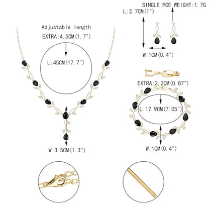 EVER FAITH Cubic Zirconia Pearl Leaf Bridal Jewelry Set for Bride Women | White Wedding Prom Necklace Dangle Earrings Bracelet, for Bridesmaid - color: CZ_Black Gold-Plated-Brass