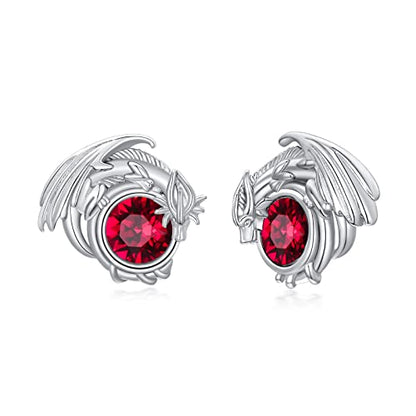 Dragon Earrings Sterling Silver Stud Hypoallergenic Birthstone Crystal Dragon Earrings for Women - color: 01-Jan