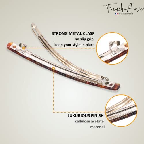 French Amie Long and Thin Caramel Large 4 Inch Hair Clip Barrette | Handmade Automatic Sleek For Women Girls Teens Adults Everyday Style - color: Caramel