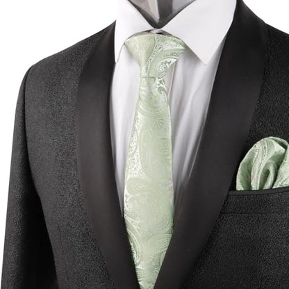 Alizeal Mens Gradient Paisley Necktie and Pocket Square Set | Elegant Design Perfect for Weddings Banquets Business Formal Events - color: 170-sage Green