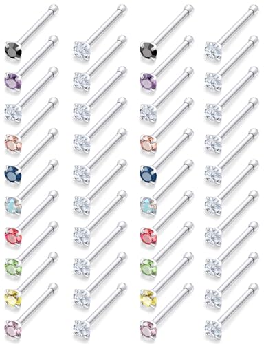 18G 20G 22G Round Cubic Zirconia Nose Rings Studs for Women Men 316L Stainless Surgical Steel Nose Ring Stud Piercing Jewelry Silver Clear CZ 1.5mm 2mm 3mm - style: 18G Straight Silver CZ 1.5mm