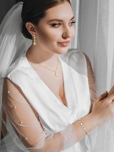 SWEETV Bridal Wedding Jewelry Set for Brides,Teardrop Bridesmaids Jewelry Set - color: S01 Gold