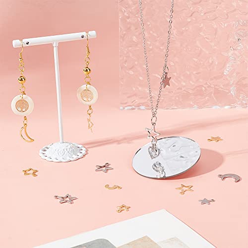 PH PandaHall 108pcs Moon Star Heart Charms, 18 Styles Stainless Steel Star Pendants Crescent Moon Romantic Charms Small Dangle Charm for Mother's Day Necklace Earrings Bracelet Jewelry Making