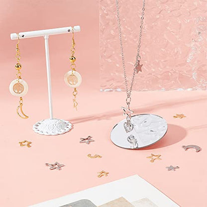 PH PandaHall 108pcs Moon Star Heart Charms, 18 Styles Stainless Steel Star Pendants Crescent Moon Romantic Charms Small Dangle Charm for Mother's Day Necklace Earrings Bracelet Jewelry Making