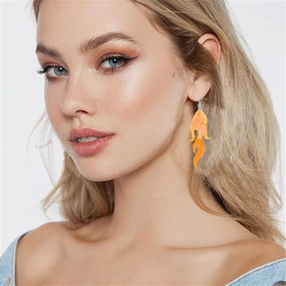 Transparent Flame Earrings for Women Creative Funny Exaggerated Acrylic Geometric Fire Element Dangle Earrings Punk Rock Hip Hop Lightweight Flame Drop Earrings Cosplay Halloween Earrings - color: orange