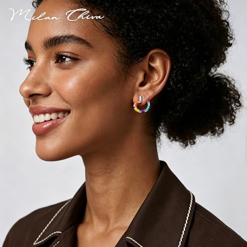 Milan Chiva 14K Gold Plated Small Huggie Dangle Earrings | Lightweight Trendy Heart Dainty Jewelry Hypoallergenic Chunky Gold Hoops Earrings Jewelry Mothers Day Gift for Women - color: F-Multi Heart