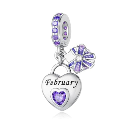 925 Sterling Silver Birthstone Charms Fit for Bracelet and Necklace Happy Birthday Charm Mother's Day Jewelry Gift for Women - color: 2-February