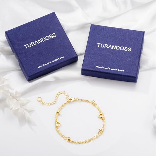Turandoss Bracelets for Women Trendy | 14K Gold Plated, Dainty CZ Satellite Beads Heart Bracelet Stackable Link Chain Butterfly Bracelet Set Jewelry Gifts - color: Dainty Heart Link Bracelet