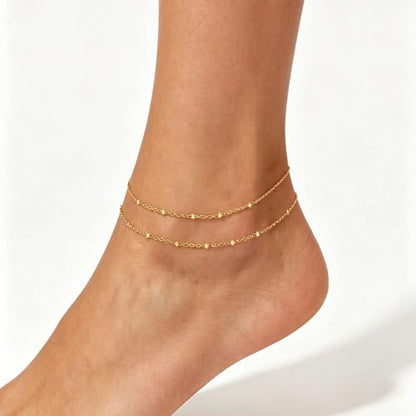 PICNHUAN Gold/Silver Ankle Bracelets for Women 14K Gold Plated Women's Anklets Silver Cuban Chain Anklet Waterproof Stainless Steel Anklet Summer Beach Foot Chain Jewelry Gifts for Women - color: Gold/Two-layer