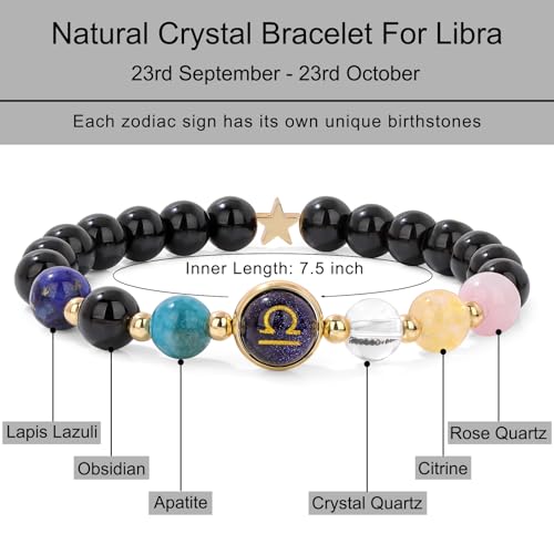 Zodiac Bracelets for Women 12 Constellations Healing Crystal Stone Beads Bracelet Birthday Zodiac Gifts Horoscope Spiritual Bracelet - color: Libra