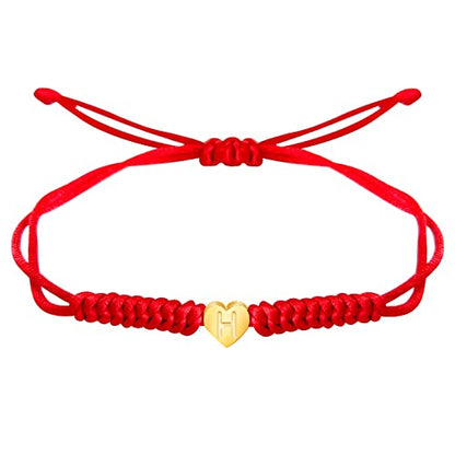 Dainty Gold Heart Love Charm Initial Bracelet Black Pink Red String Rope Letter Bracelet for Women Men Christmas Gift - color: Red