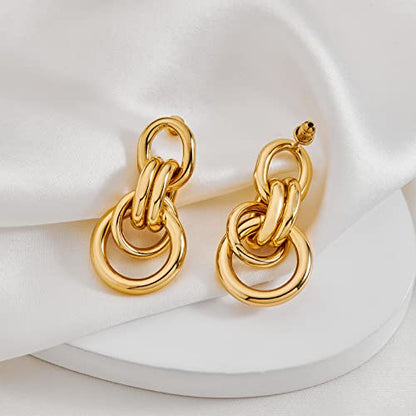 Gold Chunky Earrings for Women Geometric Knot Link Drop Dangle Earrings 14K Gold Plated Statement Earrings Trendy Gold Jewelry - color: Style 4