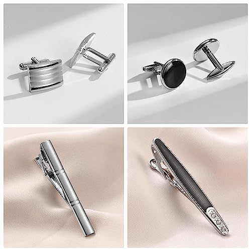 wynameleri Cufflink and Tie Clip Set for Men, 12 PCS Necktie Bars and Cuff Links Formal Business Dress Shirts Buttons Case Packed - color: B0408006