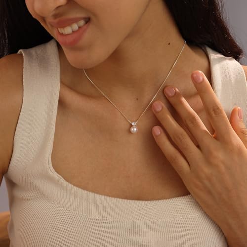 Pearl Necklaces for Women, Dainty Gold Necklace 14K Gold Plated Charm CZ Pearl Pendant Necklace Simple Gold Pearl Choker Necklaces for Women Trendy Wedding Womens Jewelry - color: CZ Pearl Necklace