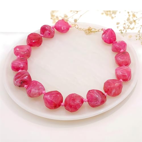We We Chunky Colorful Beaded Necklace for Women Large Boho Statement Bead Chokers Necklaces Turquoise Blue Big Beads Jewelry Neck Summer Beach - color: big bead fuchsia