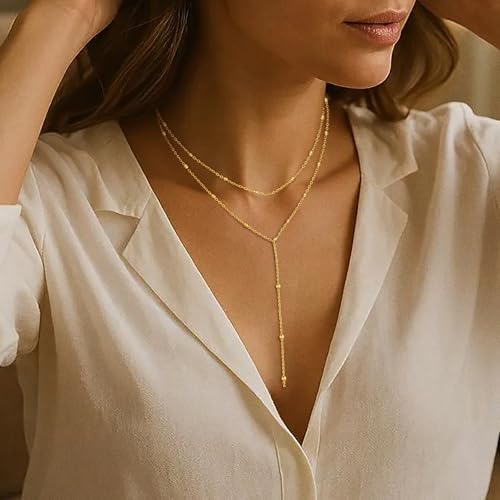 VIROMY Gold Long Y Necklaces for Women Trendy - Dainty Lariat Chain Drop Pendant Necklace for Women Gold Statement Jewelry - color: Y Necklace 02
