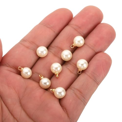 PATIKIL Pearl Charm, 100pcs Pearl Beads Faux Pearl Pendant Charm DIY for Jewelry Making Bracelets Earrings Necklace Crafts - color: Golden Beige, size: 8mm