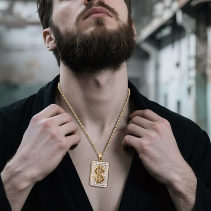 Stainless Steel Gothic Y2K Punk Rock Emo Biker Pendant Necklace | Cosplay Vintage Viking Alt Edgy Fashion Charm Necklace Jewelry for Men Women Active Daily Wear - style: Dollar Rhinestone