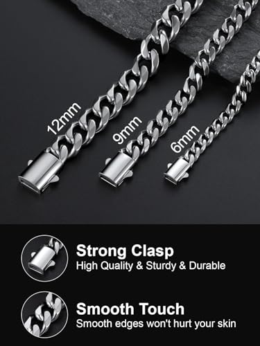 U7 Cuban Link Chain for Men, Stainless Steel Chain Necklace with Gift Box - color: a. 6mm Steel, size: 22 Inch