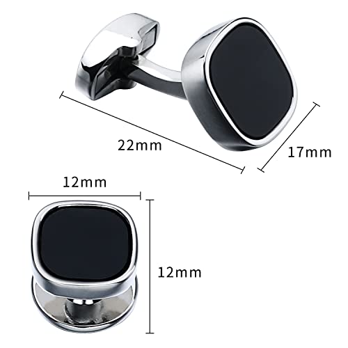 HAWSON Cufflinks and Studs for Men-Black Stone Mens Fashion Gun-Black Cufflinks and Tuxedo Shirt Studs Set for Regular Weeding Business Accessories - color: Silver+Black