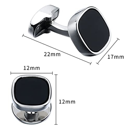 HAWSON Cufflinks and Studs for Men-Black Stone Mens Fashion Gun-Black Cufflinks and Tuxedo Shirt Studs Set for Regular Weeding Business Accessories - color: Silver+Black