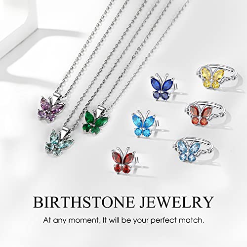Bestyle Gold Butterfly Earrings for Women, Dainty Cute Birthstone Studs Hypoallergenic Jewelry, Great Birthday Gift - style: 03.March(Aquamarine)-STUD