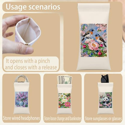 Diamond Art Painting Eye Glass Bag PU Sunglasses Glasses Storage Bag Built-in Glasses Cloth Press Automatic Closure - color: 3pcs-01