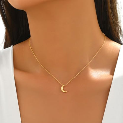 925 Sterling Silver Crescent Moon Necklace for Women | Crescent Choker Necklace 14K Gold Plated Dainty Half Moon Pendant Necklace for Mother Daughter Wedding Jewelry Gift - color: Gold