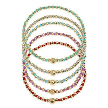 Gold Beaded Stackable Friendship Bracelets Set for Women, Handmade Boho Stretch Summer Jewelry Gift. - color: 0903B