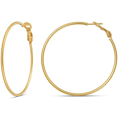 Amazon Essentials Sterling Silver or Gold plated Lightweight Paddle Back Hoop Earrings - color: Yellow Gold, size: 50 mm