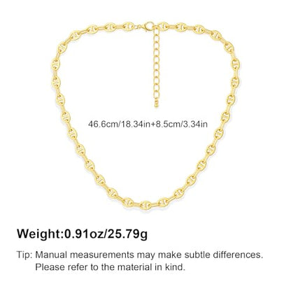 Gold Mixed Statement Choker Necklace for Women 14K Gold Plated Mariner Chain Necklace Chunky Fashion Paperclip Chain Jewelry - color: Gold-B