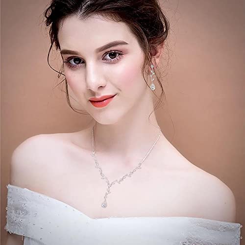 Crysdue Women's Wedding Bridal Jewelry Set for Brides Bridesmaids Cubic Zirconia Flower Leaf Vine Necklace Dangle Earrings for Prom Party - style: 5-silver