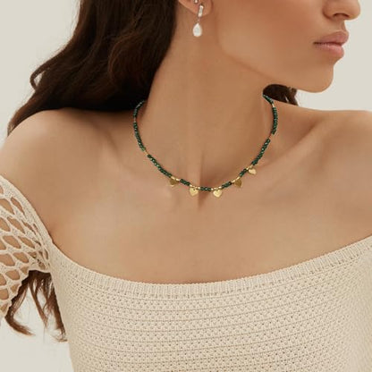 KissYan Beaded Choker Necklace for Women, Colorful Natural Gemstones Pearl Choker 14K Gold Plated Pendant Healing Crystal Necklace Handmade Stone Jewelry Gift | 14K Gold Plated Pendant Necklaces, Natural Gemstones Pearl Choker, Healing Crystal Chain, Hand