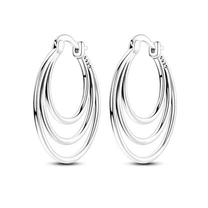 Parmuz 925 Sterling Silver Earrings Hoops for Women Ladies Simple Lightweight Twisted Medium Hoop Earrings With Cubic Zirconia Hypoallergenic Jewelry for Her - color: white silver