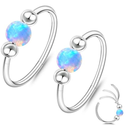 ONESING 9-40 Pcs Nose Rings - Hoops, Studs & L Shape - Hypoallergenic Stainless Steel Nose Piercings for Women & Men - color: Blue Opal-2Pcs