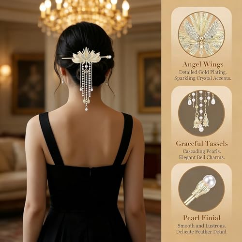 Asian Hair Accessories Golden Wings Hair Sticks Chinese Gold Chopsticks Pins for Women Japanese Hairpin Chop Stick Styling Hanfu Wedding Birthday Party Hair Accessory