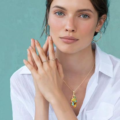 Suyi Stone Necklace for Women Teardrop Colorful Pendant Necklaces - color: Colorful Gold