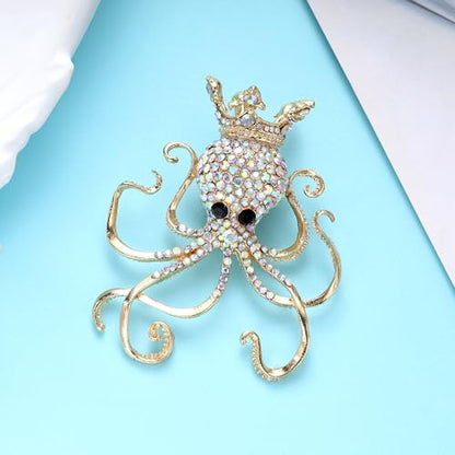 EVER FAITH Women's Austrian Crystal Lovely Octopus Animal Brooch - color: Gold-Tone Iridescent Clear AB