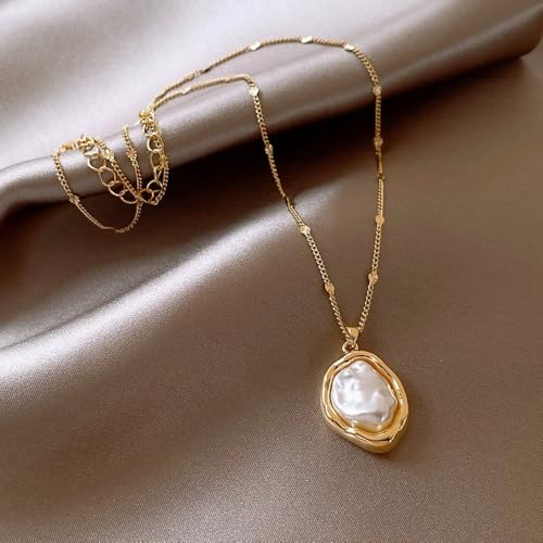 MYANAIL Irregular Pearl Earrings Necklace Set for Women Baroque Pendant Necklace Stud Earrings Simple Classic Jewelry Set