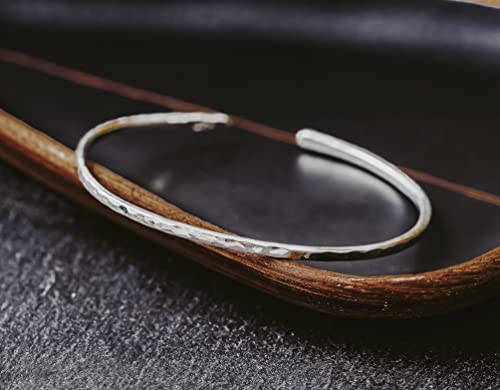 Larger Sterling Silver Hammered Thin Cuff Stacking Bracelet