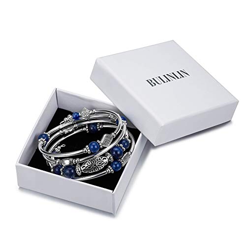 BULINLIN Layered Wrap Bangle Turquoise Bracelet - Bead Bracelet with Natural Agate Stone, Gifts For Women - color: 11-sapphire