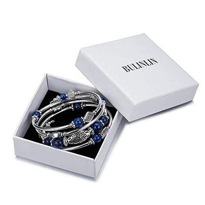 BULINLIN Layered Wrap Bangle Turquoise Bracelet - Bead Bracelet with Natural Agate Stone, Gifts For Women - color: 11-sapphire