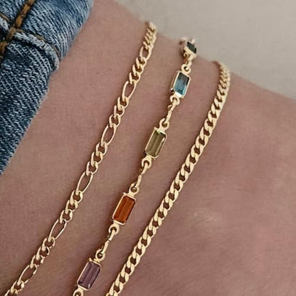 Rotnso Anklets for Women 14K Gold Silver Plated Ankle Bracelets Trendy Waterproof Boho Anklets Set Adjustable Dainty Cute Diamond Beaded Heart Non Tarnish Summer Beach Jewelry Gift - style: 3Pcs Cuban&Baguette&Figaro-GD