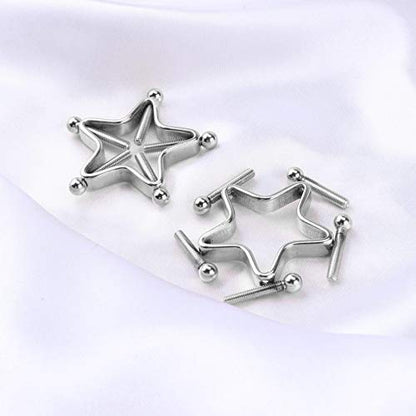 1 Pair Adults Non-Piercings Nipple Shield Adjustable Body Piercing Geometric Stars Nipple Clamp Ring Body Jewelry - color: #1 Silver