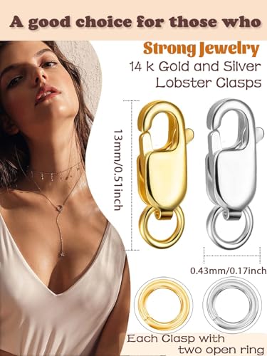 Kcctoo Silver Lobster Claw Clasp with Closed Jump Rings 14K Gold Necklace Clasps and Closures for Jewelry Making, Made in Italy 12mm(0.47inch) (Gold Silver) - color: Gold Silver -20 PCS
