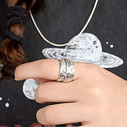 Jude Jewelers Stainless Steel Hammered Sun Moon Star Rotating Spinner Statement Band Ring