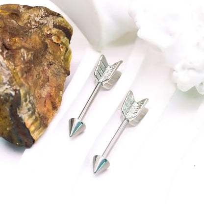 14G Wrench Barbell Nipple Ring 316L Anchor and Rudder Nipple Barbell Screw Nipple Rings Body Piercing Jewelry for Women Men - color: Silver Arrow