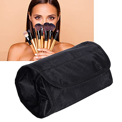 2PCS Roll up Makeup Bag, 4 in 1 Cosmetic Bag Foldable Makeup Bag Clear Makeup Organizer Bag Hanging Toiletry Bag for Women Men (Black) - color: Black