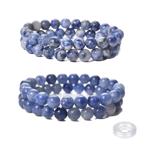 Crystal Beaded Bracelets Set, 4 Piece Gemstone Stretch Bracelets, Rose Quartz, Agate,Jasper, Tiger Eye and Multicolor Glass Beads with String - style: Type 10(Blue Dot+Blue Aventurine)